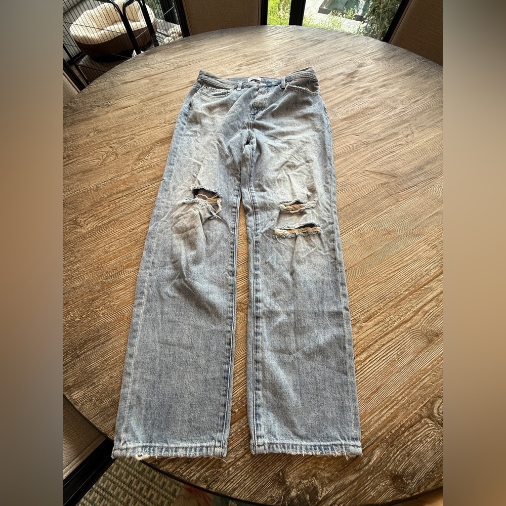 Pistola Women's Light Blue Distressed Wide Leg Jeans Shabby Chic 31